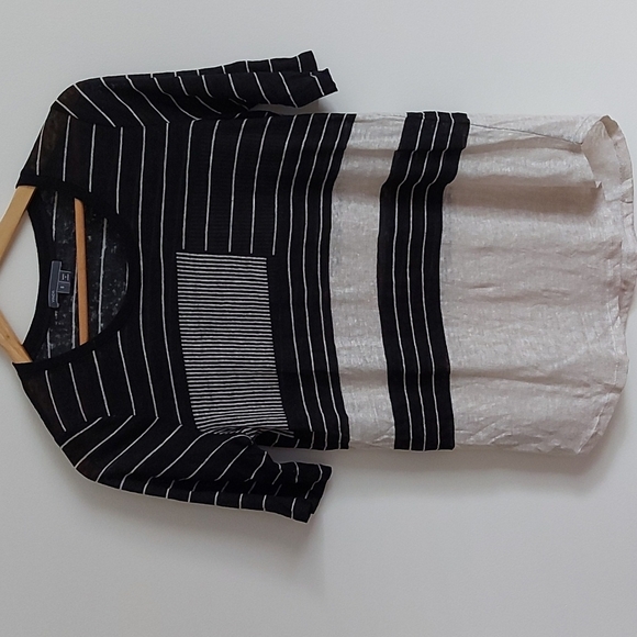 Vince Black and Oatmeal Striped Linen Top.  Size S. - Picture 1 of 4
